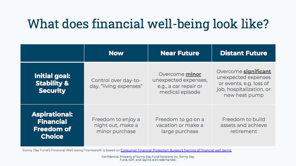 Sunny Day Fund's Financial Well-Being Framework. Source: Sunny Day Fund